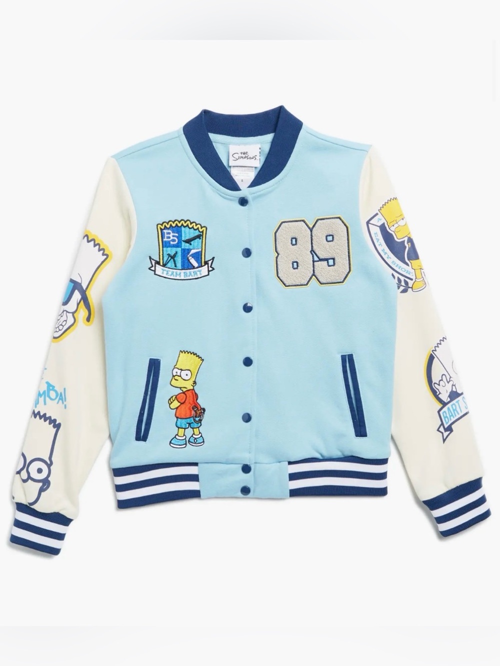 The Simpsons Bart Varsity Jacket - Light Blue & Cream